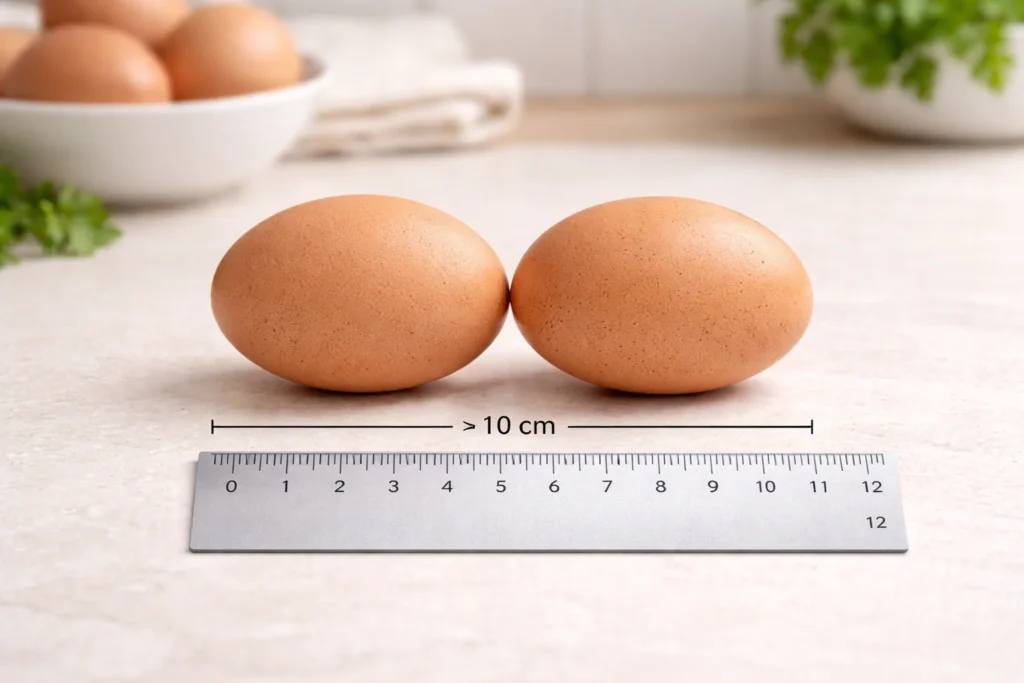 chicken egg length size compared to 10 cm kitchen reference
