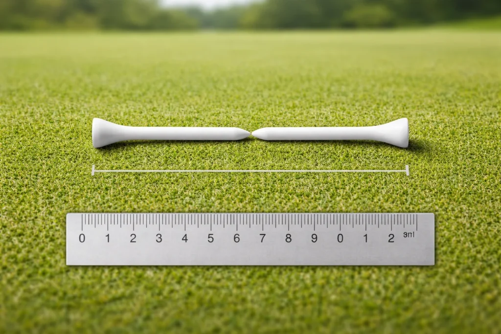 two golf tees end to end length 10 centimeters golf reference