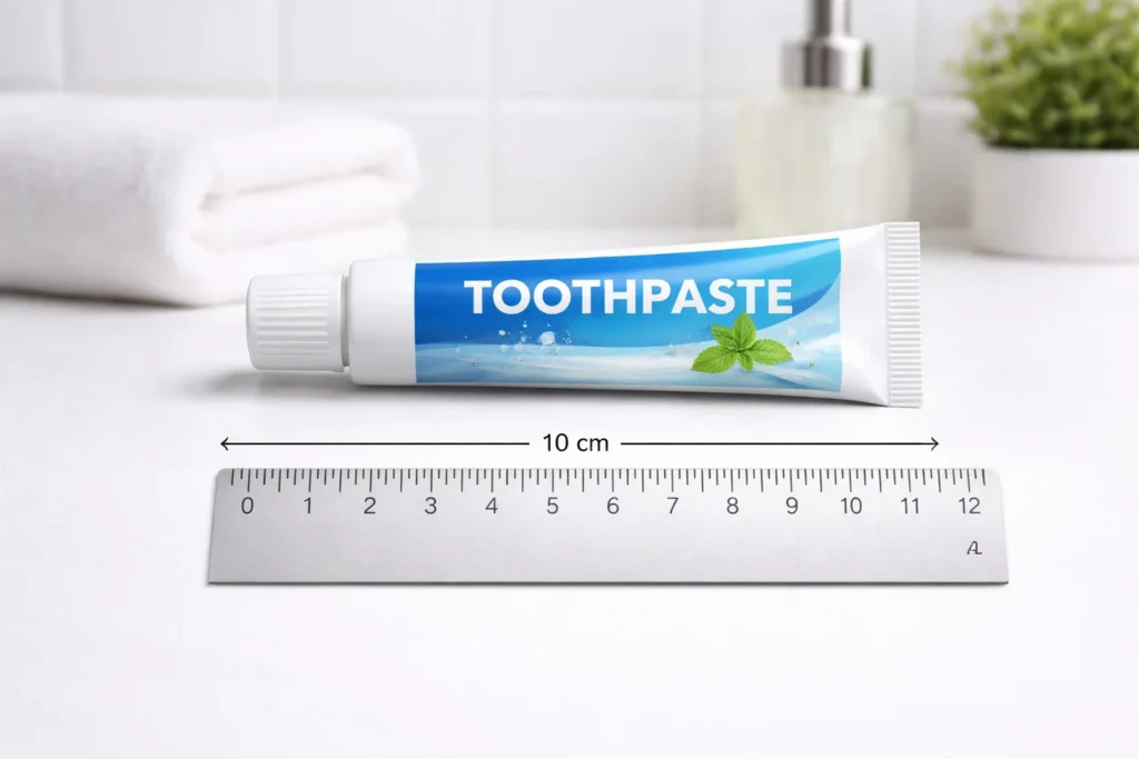 travel size toothpaste tube 10 cm TSA approved size reference