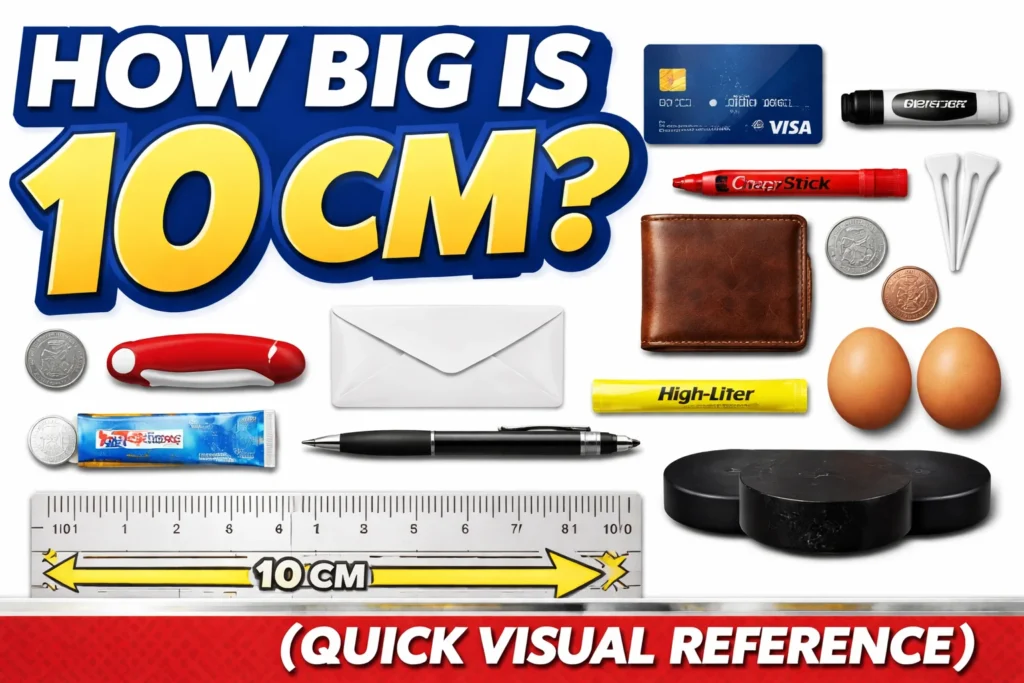 how big is 10 cm visually on a ruler compared to hand