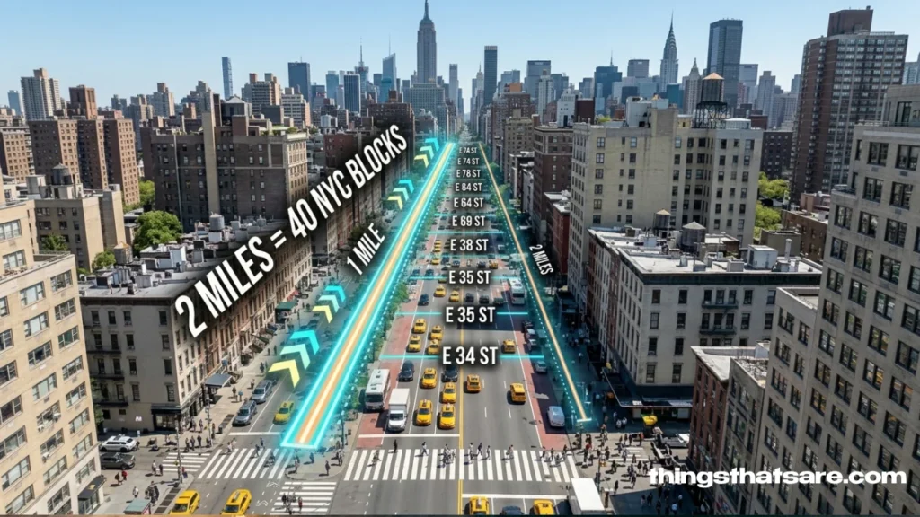 35 to 40 city blocks in Manhattan