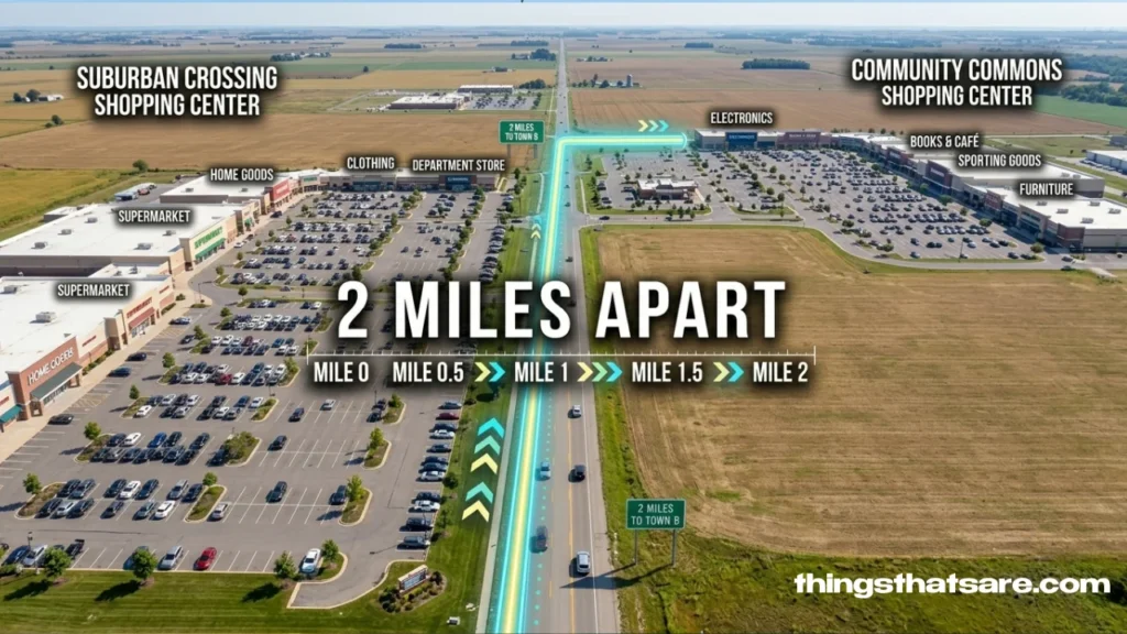 The distance between two suburban shopping centers