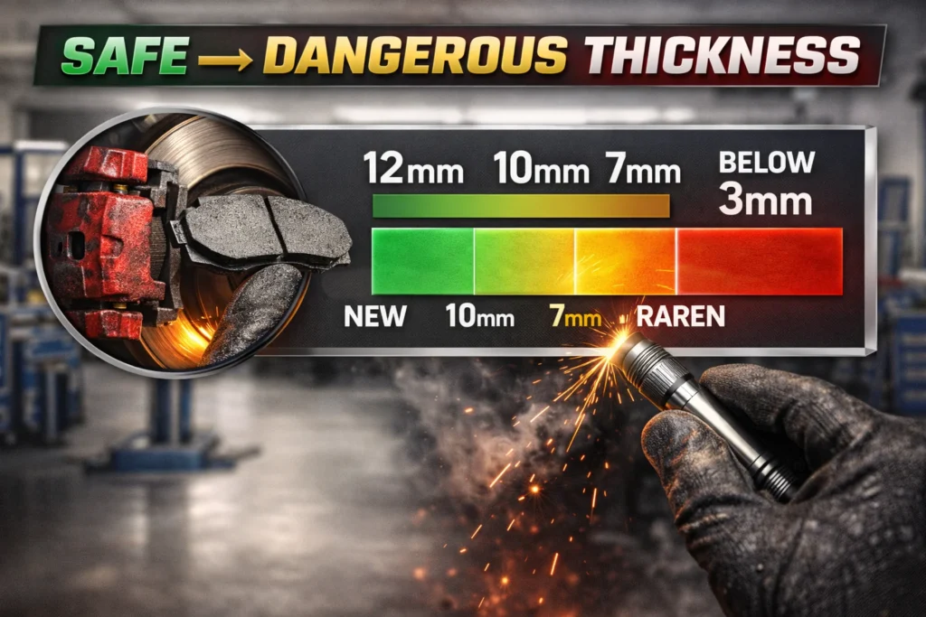 Brake Pad Thickness Chart — Safe, Worn, and Dangerous Levels