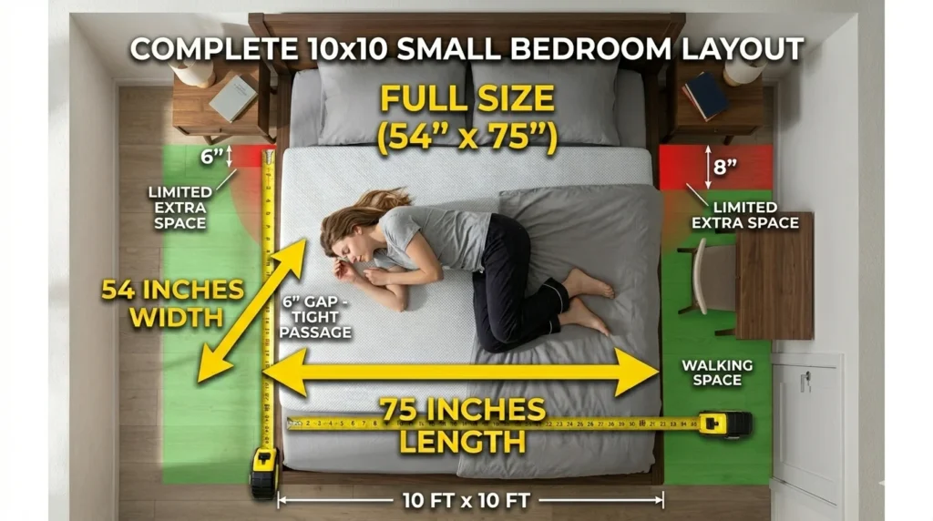 Full Mattress Room Fit — Minimum Room Size & Bedroom Planning