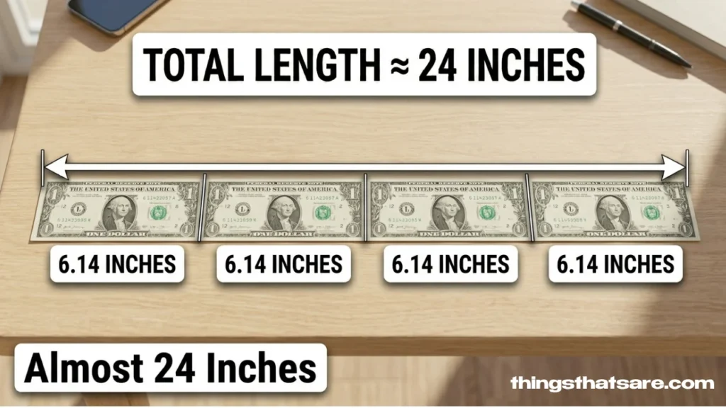 Four US Dollar Bills End-to-End